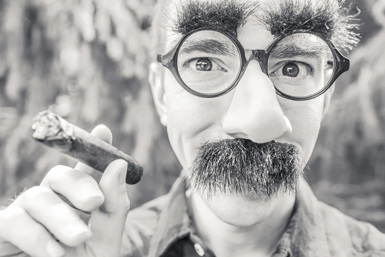 cigar, smoking cigar, cigarette, smoking, man, male, black and white, funny, mask, mustache, moustache, walrus mustache, eyebrows, face, content, guy, hair, glasses, eyes, nose, people, gray funny, gray eye, gray smoke, gray glass, gray hair, gray glasses, smoking, funny, funny, funny, funny, funny, mask, nose, nose. Why humorous quotes lose their authors
